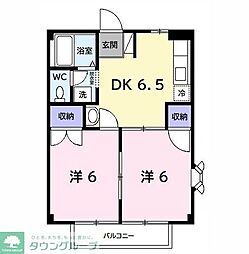 ファーストヒルズＢ 2階2DKの間取り