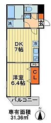 ヒルズアソシエイト 4階1DKの間取り
