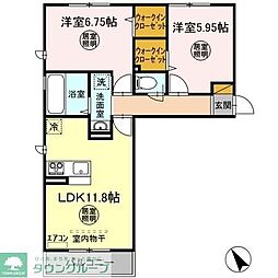 サンフラワー 3階2LDKの間取り