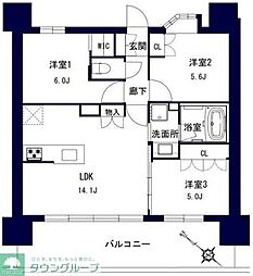 センチュリー千葉みなと 12階3LDKの間取り