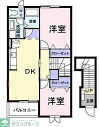 アンジュＢ 2階2DKの間取り