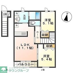 カルム・ボヌール1 2LDKの間取図画像