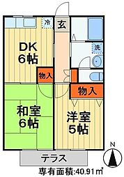 シティハイム国分寺台A 2DKの間取図画像