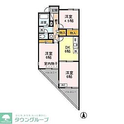 ヴューラーみつわ台A棟 3DKの間取図画像