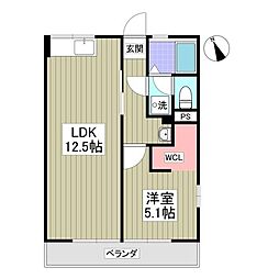 シティハイムサンライフ2 1Kの間取図画像