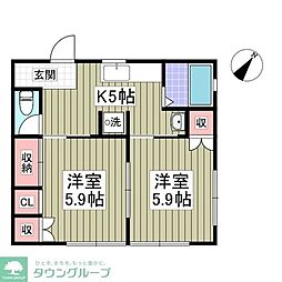 アパート 2DKの間取図画像