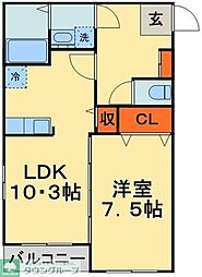 カーサメイプル千葉中央 1LDKの間取図画像
