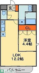 セザン・新町 1LDKの間取図画像