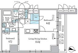 パークアクシス板橋本町ステーションゲート 6階2LDKの間取り