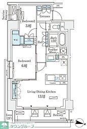 ロイヤルパークス赤羽サウス 3階2LDKの間取り