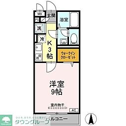 カレント上板橋 2階1Kの間取り