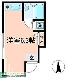 ティエドゥール清水町 1階ワンルームの間取り