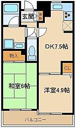 板橋本町グリーンパーク 4階2DKの間取り