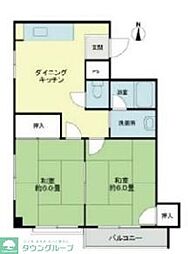 北町コーポ3号棟 205 2階2DKの間取り