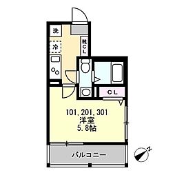 小田急江ノ島線 鵠沼海岸駅 徒歩10分の賃貸アパート 1階1Kの間取り