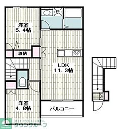JR東海道本線 平塚駅 バス10分 桜ケ丘下車 徒歩2分の賃貸マンション 2階2LDKの間取り