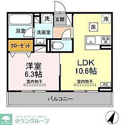 JR東海道本線 鴨宮駅 徒歩7分の賃貸アパート 1階1LDKの間取り