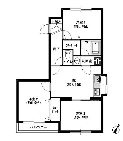 間取り ロイヤルコーポ平安 3階/-