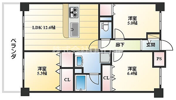 アグリーム ｜大阪府東大阪市西堤学園町2丁目(賃貸マンション3LDK・2階・64.34㎡)の写真 その2