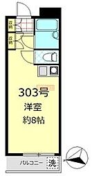 東急田園都市線 桜新町駅 徒歩10分の賃貸マンション 3階ワンルームの間取り