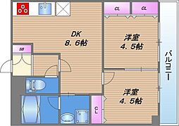 アドバンス松田III番館 1階2LDKの間取り