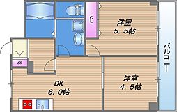 第1森ノ宮中央ハイツ 8階2DKの間取り