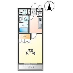 エバーグリーン 1階1Kの間取り