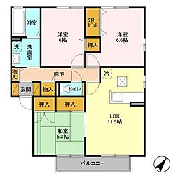 ローズガーデン・レジス　ＡＢＣＤ A102 1階3LDKの間取り
