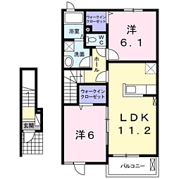 アークヒルズ知手Ｃ 2階2LDKの間取り