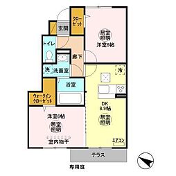 セレクト 1階2DKの間取り