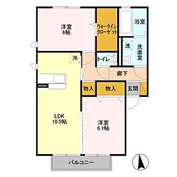 グラン・ジュテ　A 2階2LDKの間取り