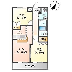 プレザンス 2階2LDKの間取り