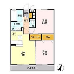 レジデンス・Fuji 2LDKの間取図画像