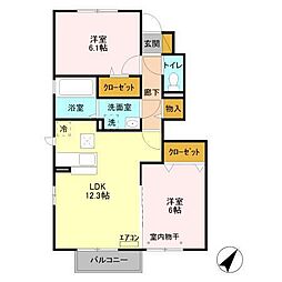 サンライズヤマトB 2LDKの間取図画像