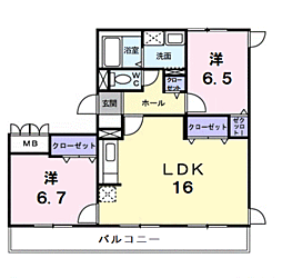 グランジュールKoei 2LDKの間取図画像