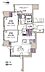 間取り：専有面積56.70m2、バルコニーは7m2、9階より西の山を望む眺望になります。