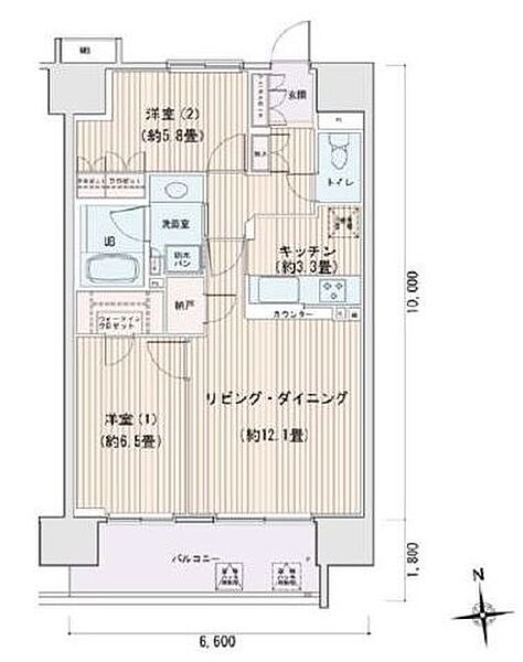 エスティメゾン豊洲レジデンス B1413｜東京都江東区豊洲３丁目(賃貸マンション2LDK・14階・66.00㎡)の写真 その2