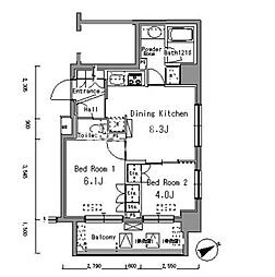 パークアクシス門前仲町 2DKの間取図画像