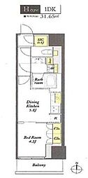 WORVE東京木場 1DKの間取図画像