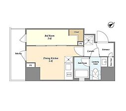 ジオエント門前仲町 1DKの間取図画像