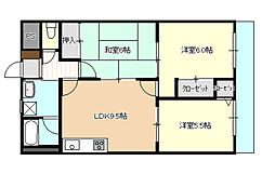 ハイム波多野2 3LDKの間取図画像