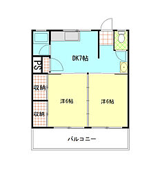 吉村建設ビル 2DKの間取図画像
