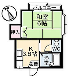 二幸コーポ 1Kの間取図画像