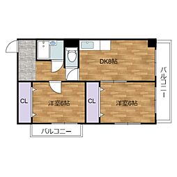 ウィンディア本川 2DKの間取図画像