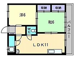 波多野マンション 2LDKの間取図画像