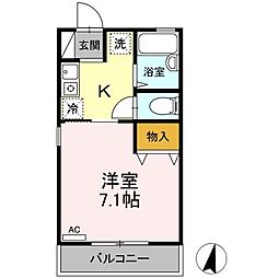 グランセル向井 1Kの間取図画像