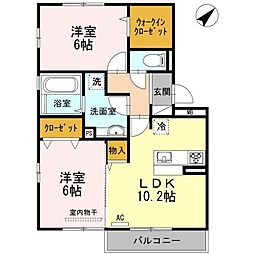 D-room上影A棟 2LDKの間取図画像