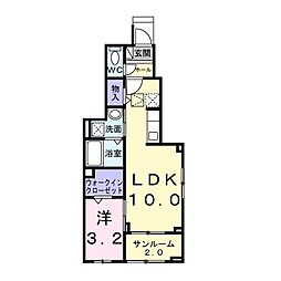 リバーサイド伴 1LDKの間取図画像