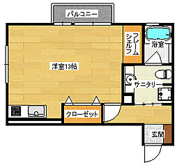 K&1 ワンルームの間取図画像