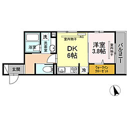サリオス段原日出 1DKの間取図画像